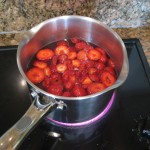 Strawberry nectar ingredients in the pan